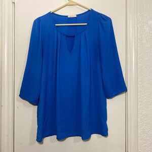 Everly Royal Blue Blouse Keyhole 3/4 Bell‎ Sleeve Womens Size M